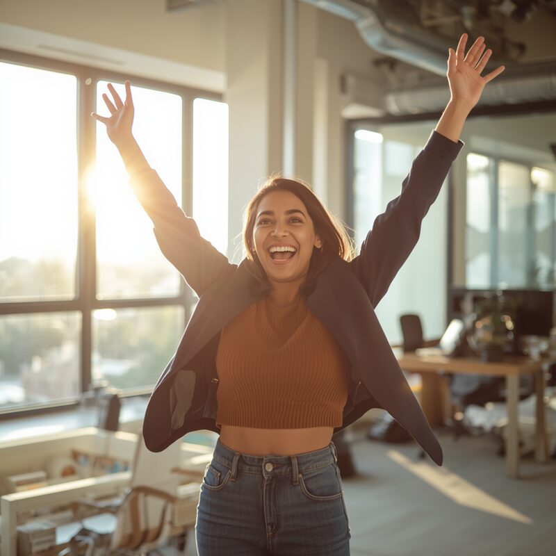 Persona celebrando su nuevo empleo